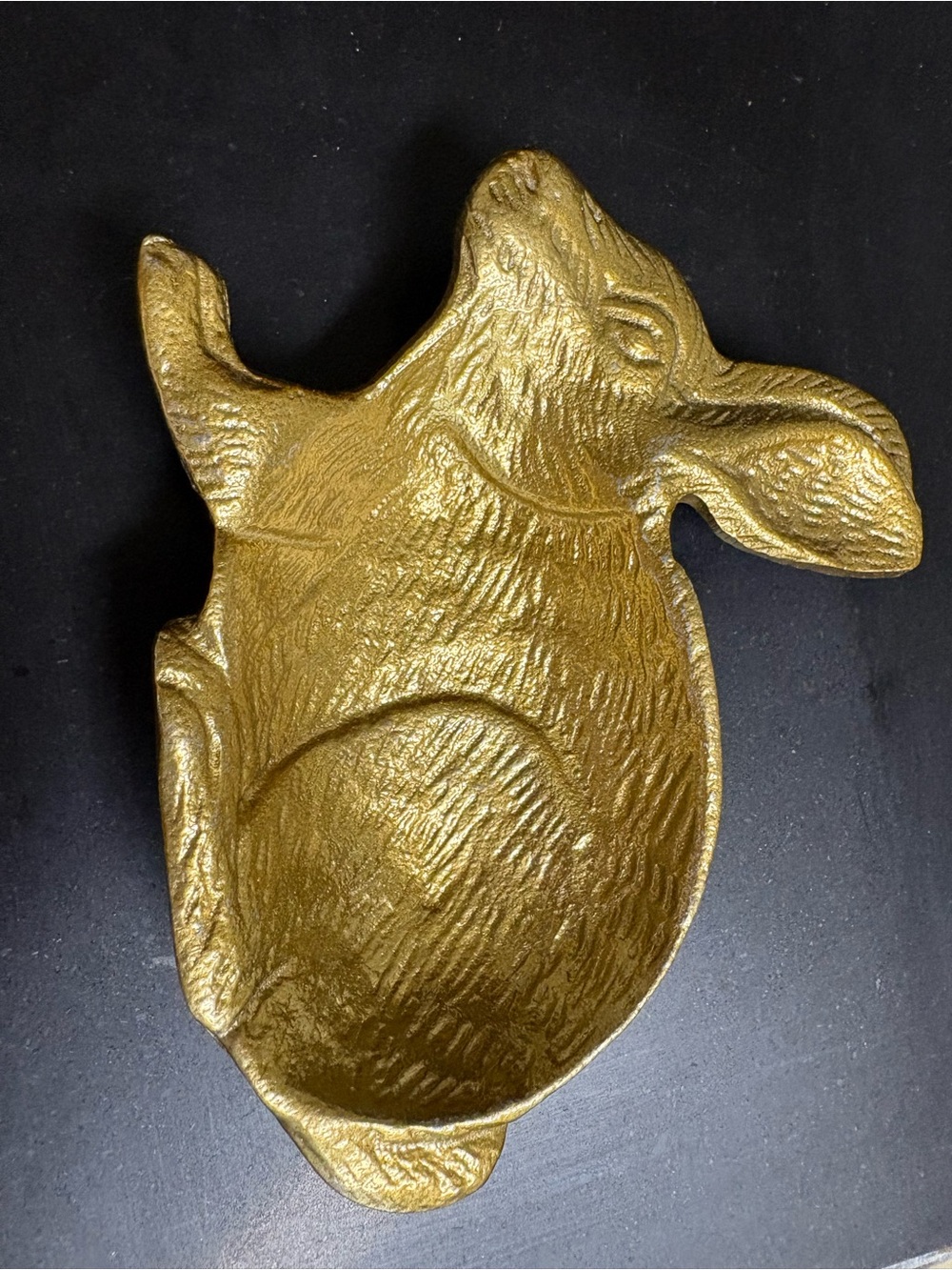 Gold Cast Aluminum Rabbit Trinket Dish